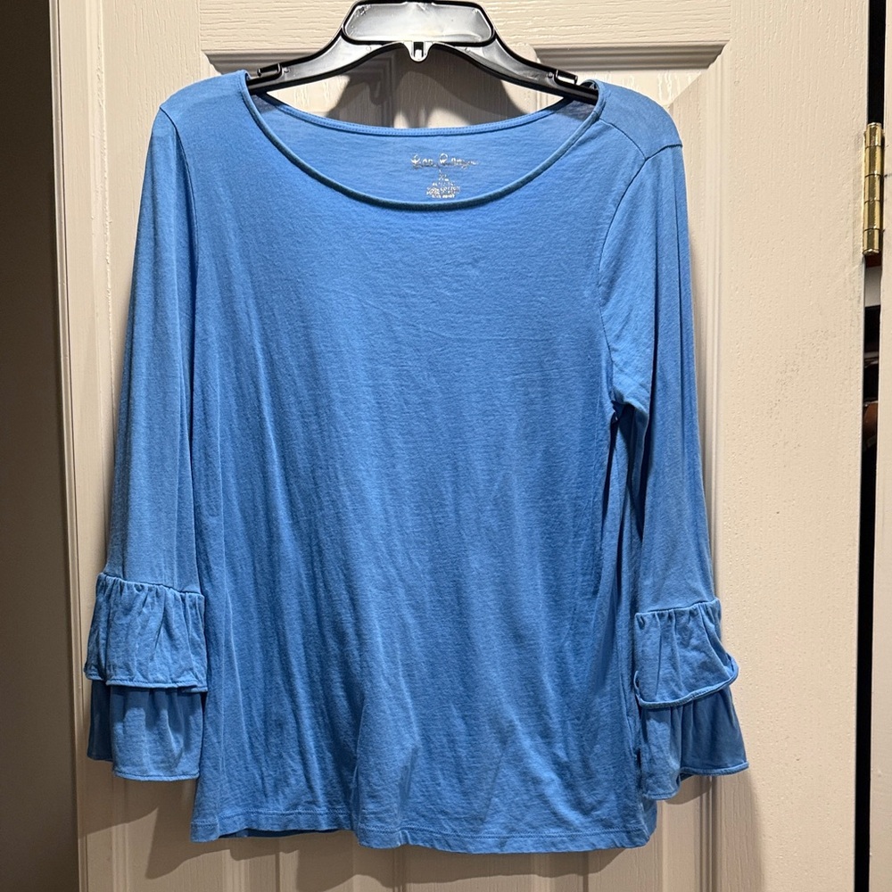 Lilly Pulitzer Blue Ruffle Sleeve Top